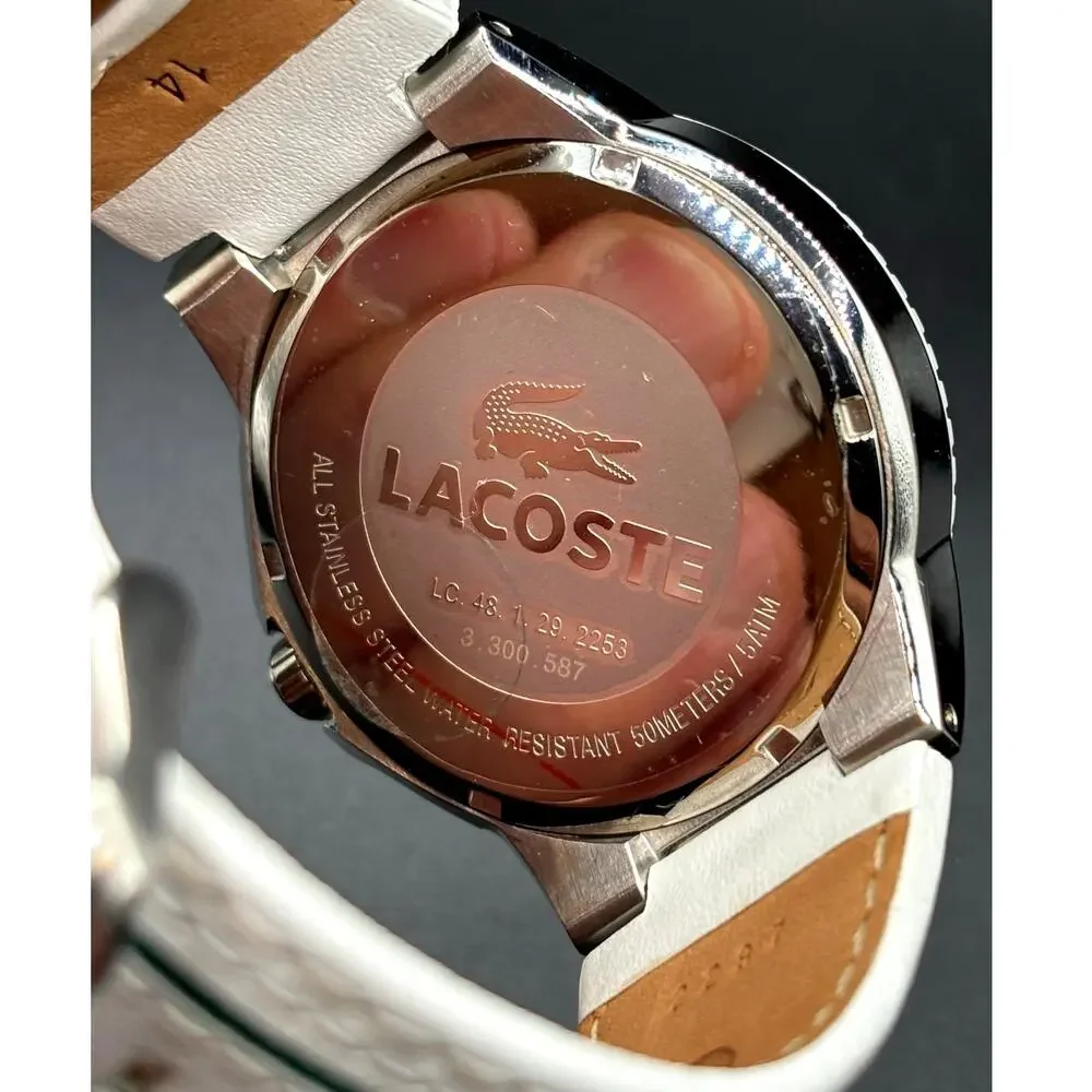 Lacoste Toronto 2010563 White Green Leather Quartz Men's Watch 44mm